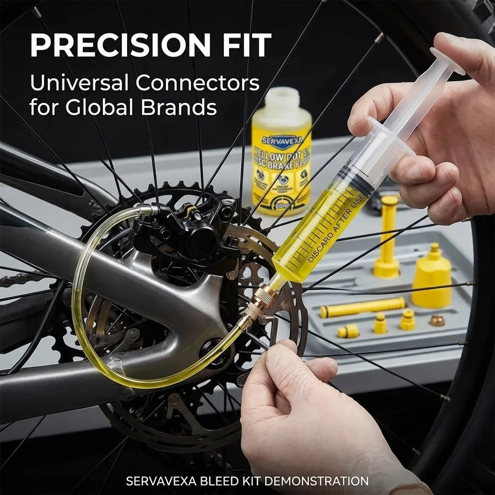 Bicycle Hydraulic Disc Brake Fluid Bleed Kit with 60ml Mineral Oil DOT 5.1 for Shimano SRAM MTB Road Bike Repair Set SERVAVEXA