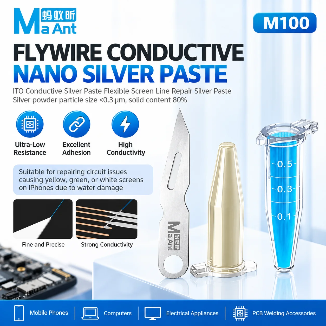 MaAnt M100 Flywire Conductive Silver Paste Nano Circuit Repair Agent For Phone LCD Screen Line Fault Maintenance