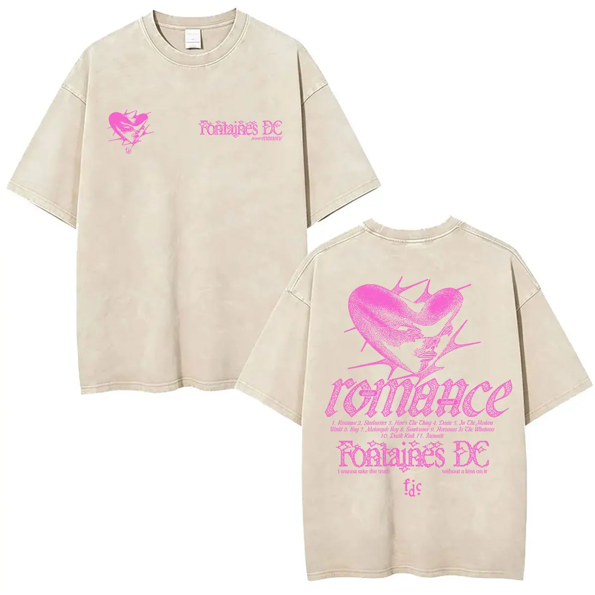 Rock Band Fontaines D.C.Romance Tour 2026 Vintage Washed T Shirt Men Women Summer Oversized Cotton T-shirt Clothing Fashion Tees