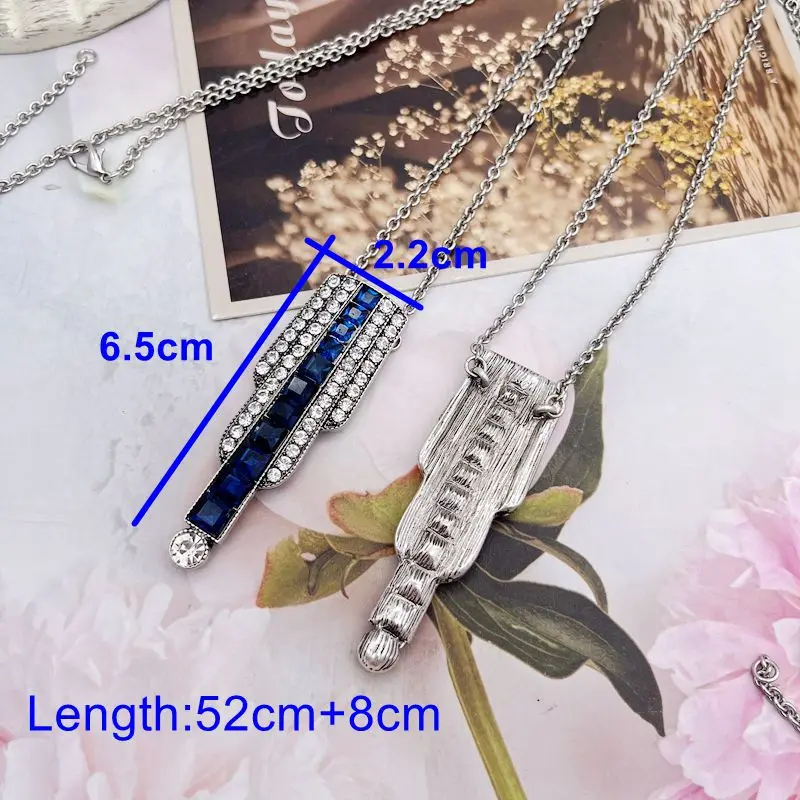 Long Pendant Glass Stone Necklace Rhinestone Green Blue Simple Deco Jewelry For Women