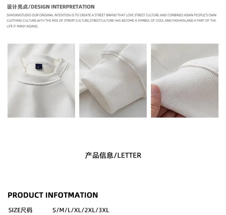 Navy Blue 500g Heavy Round Neck Sweater Men's Autumn and Winter Velvet Thickened Pullover Couple Loose American Top Women