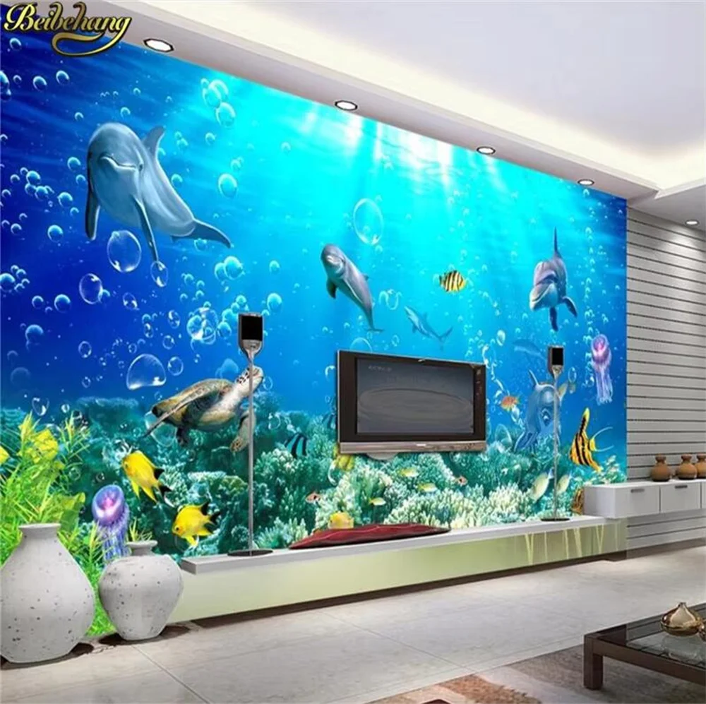 beibehang papel de parede New mural stereoscopic 3D HD video wall wallpaper dolphins  background wallpaper bedroom living room