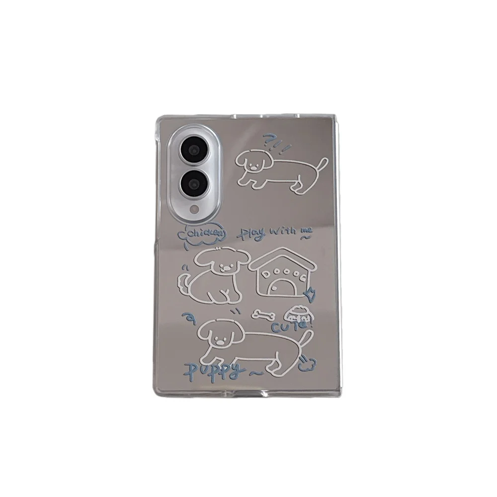 Korea Kawaii mirror lines puppy Phone case for Samsung Galaxy Z Fold 8 Cover With Chain fold 8 Shockproof Protective cover