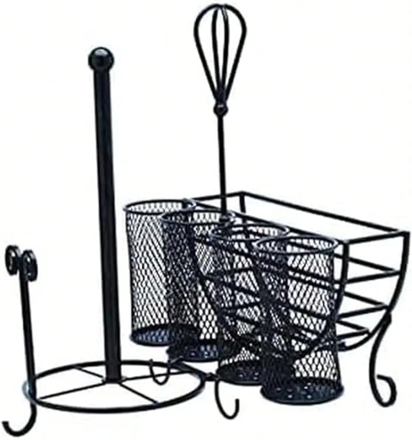

Black Picnic Caddy Organizer for Plates, Napkins and Flatware, Built-in Paper Towel Holder