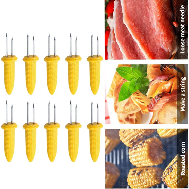 

Creative Stainless Steel Corn Roasted Grill Forks Corn on the Cob Skewers, Fruits Double Fork, Portable BBQ Tools, 10 Pcs, 20Pcs