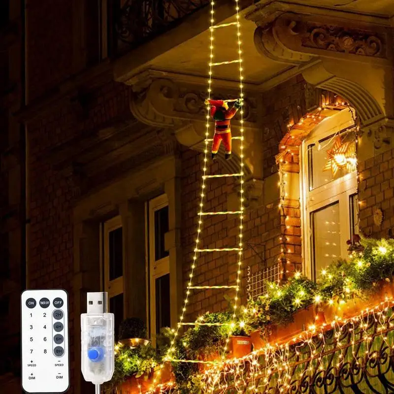 Christmas Outdoor Light Decor LED 8 Modes Lights Climbing Santa Claus Christmas Ladder Lights Detachable Ladder Tree Light