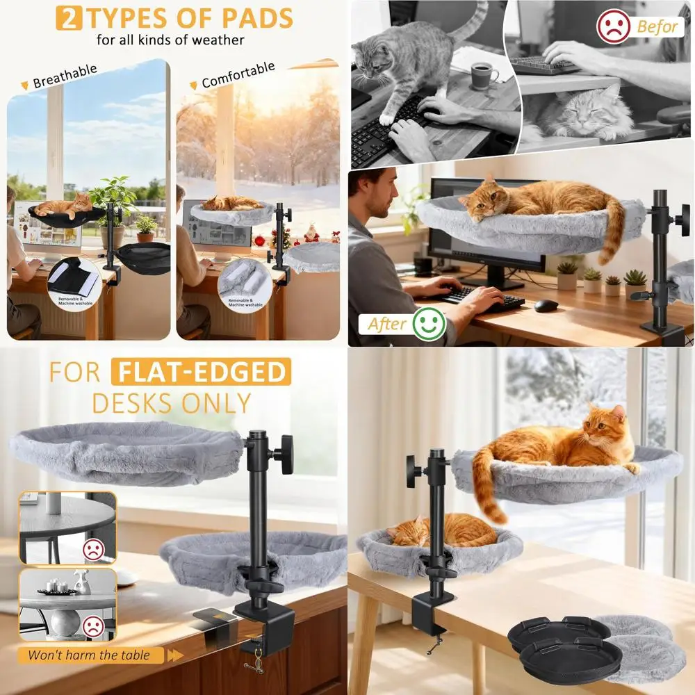 

Регулируемая по высоте двухъярусная лежанка-стол для кошек с поворотом на 360° ° Вращающаяся подставка, 4 моющиеся подушечки, подходит для веса до 45 фунтов, серый и черный цвета.