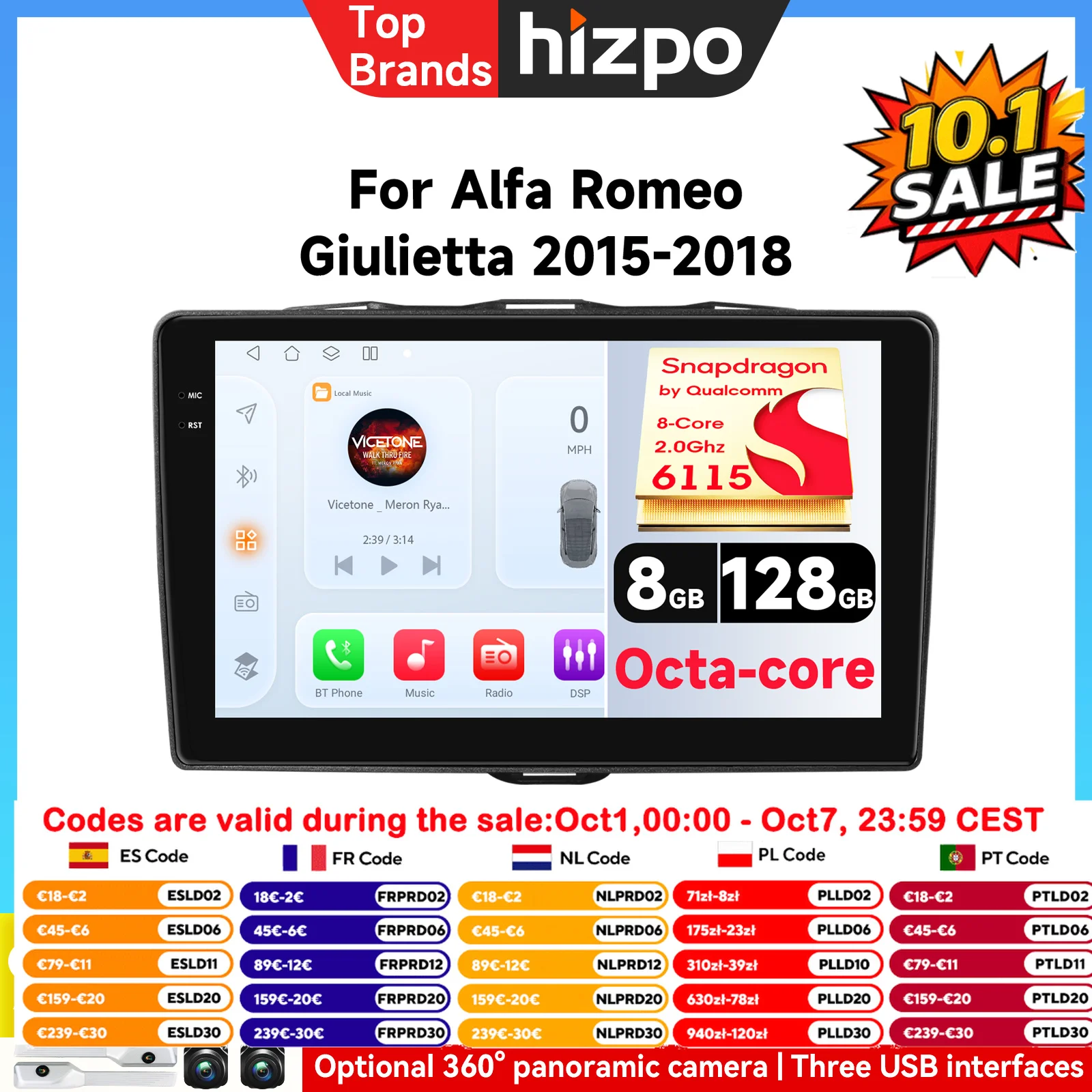 Autoradio Android con CarPlay per Alfa Romeo Giulietta 2015-2018 Furgonato, Stereo Multimediale GPS, Unità di Controllo Intelligente