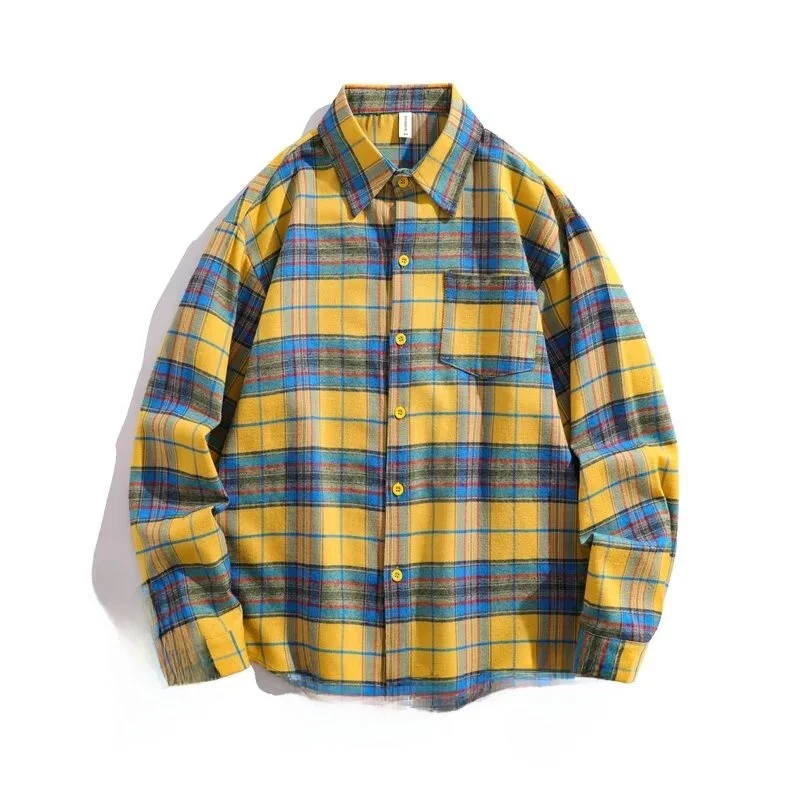 

Модная осенняя свободная повседневная верхняя одежда большого размера 300 Pou, желтая в клетку, в стиле New Hong Kong Sle, длинная, свободная, повседневная, M irt