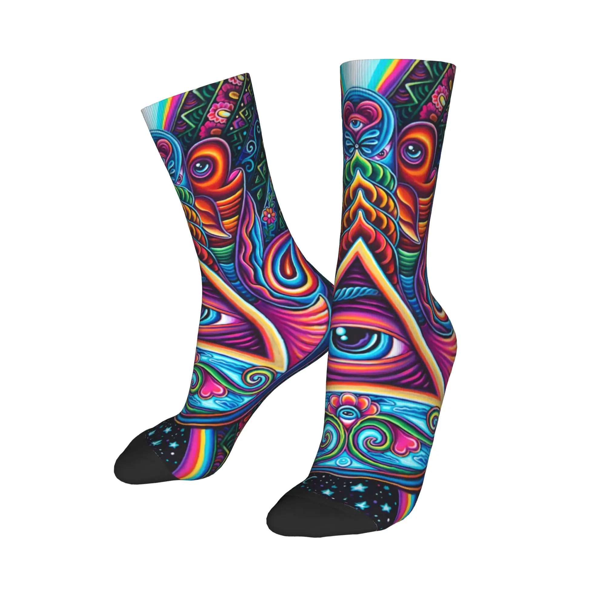 Couple Socks Psychedelic Triangle Eye Horror Art  Stockings Winter Casual Medium Soft Socks Graphic Outdoor Anti Bacterial Socks