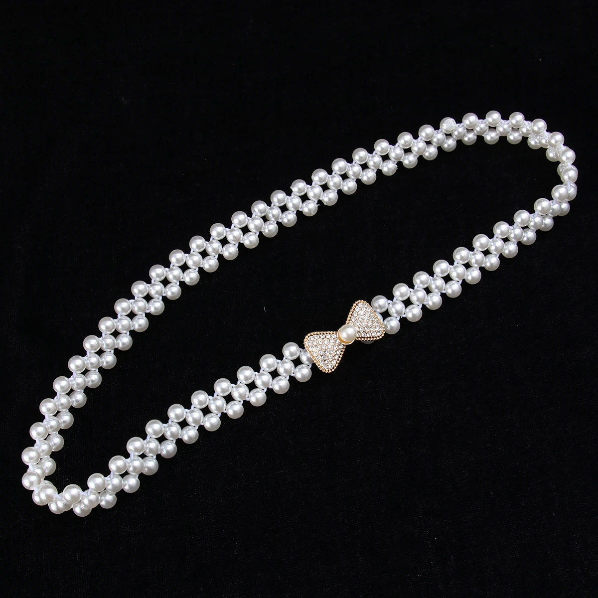 

Rhinestone Pearl Belt Fashion and Delicate Sash Waist Body Chain Dress Bow Style