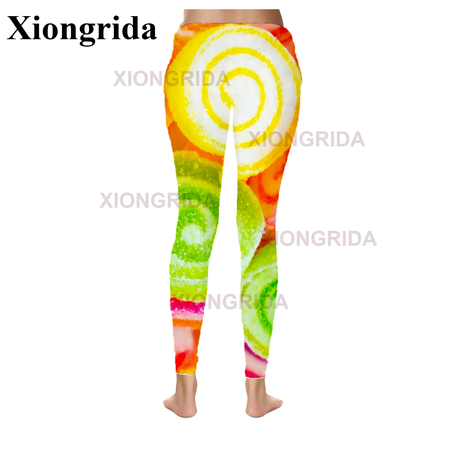 Mulheres Candy Print Leggings, Calças de Impressão Digital 3D, Lady's Elastic Slim Sport Meias, Novidade Fitness Inferior