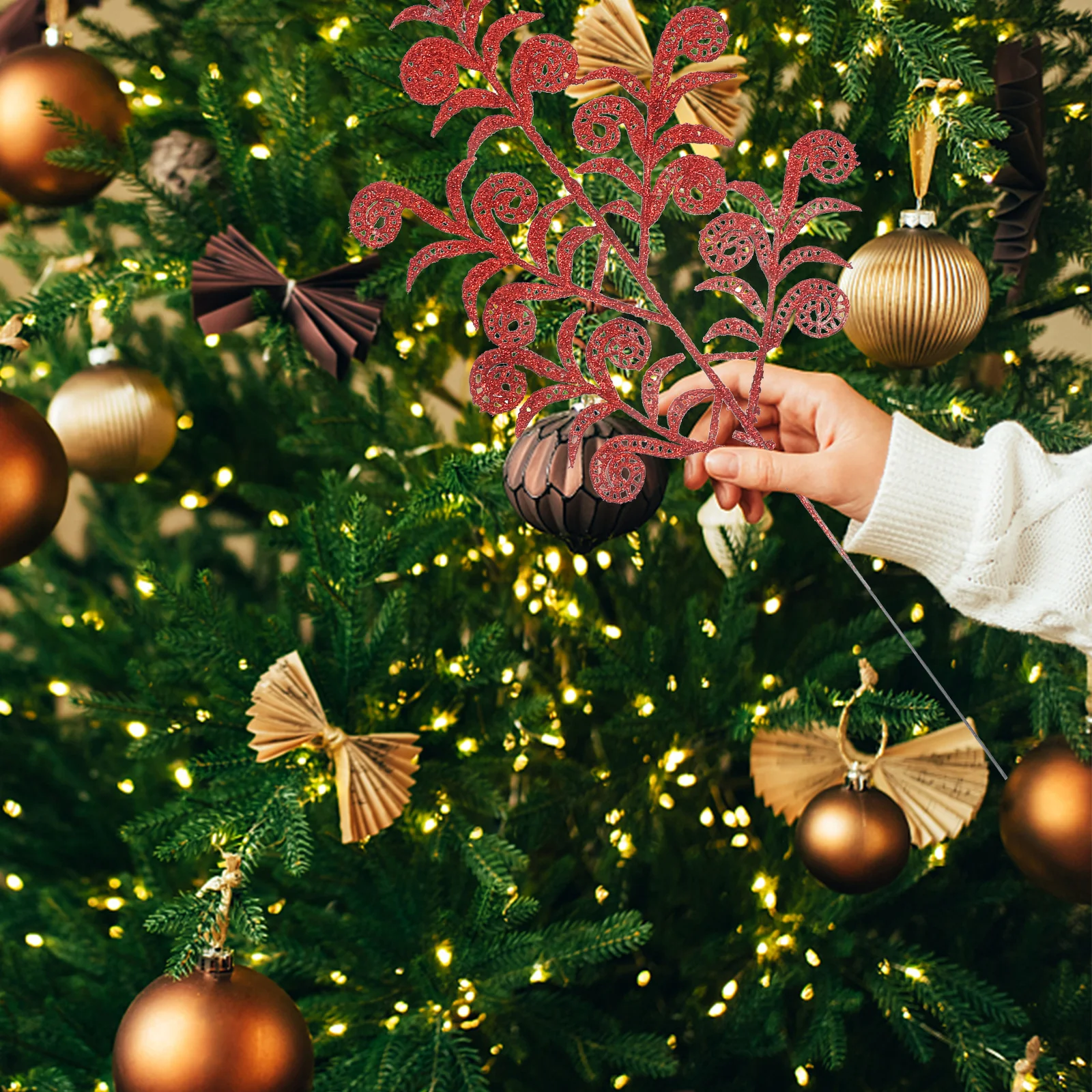 

14pcs Artificial Plants Decor Glitter Leaf Fake Plant Stems For Xmas Tree Wreath Home Party Diy Craft Centerpiece