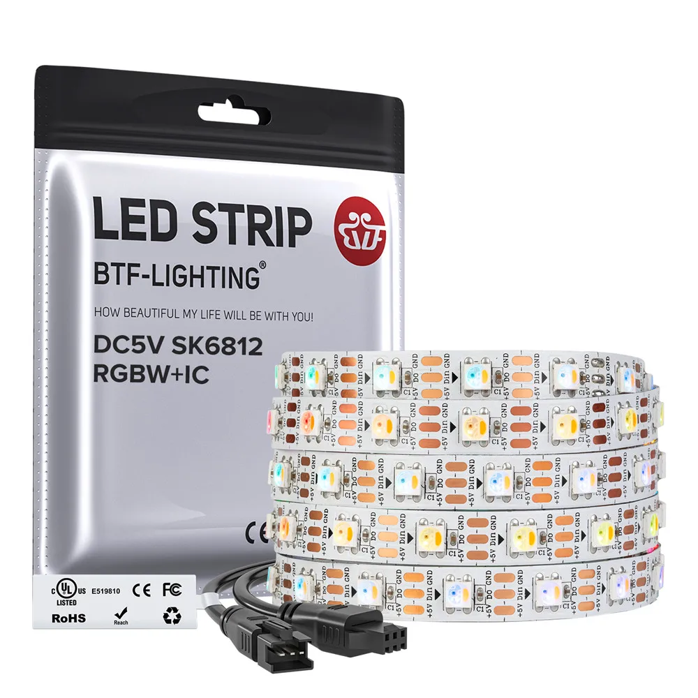 SK6812 LED-Streifen 4-in-1 RGBW 60 LEDs Ähnlich WS2812B 5m Individuell Adressierbare RGBWW LED-Lichter IP30 5V