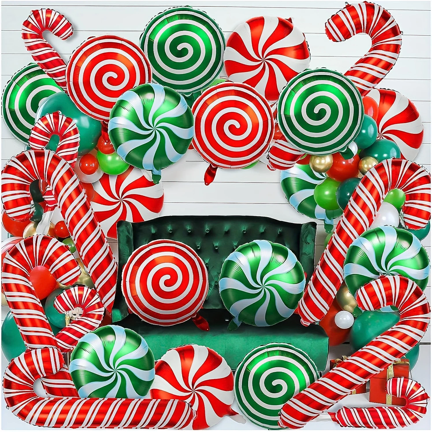 36 Stück Weihnachts-Süßigkeitsballons-Set, Zuckerrohr-Wirbel, Süßigkeiten-Folienballons, rot, grün, Mylar, süße Süßigkeiten, Luftballons für Weihnachten, Geburtstag
