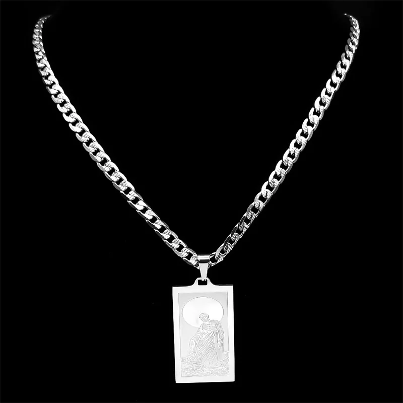 Buddha Namo Amitabha Chinese Character Pendant Necklace for Men Women Stainless Steel Silver Color Six Character Chain Jewelry