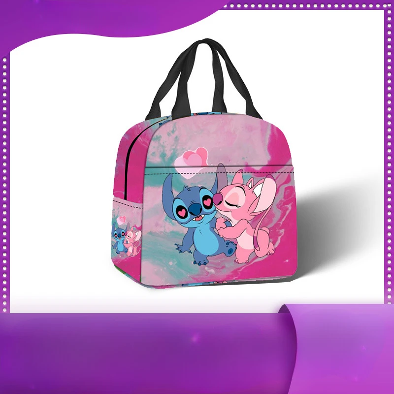 Genuine Disney Stitch Student Handheld Bento Bag Kawaii Stitch Insulation Bag Outdoor Double Layer Lunch Box Insulation Cold Bag