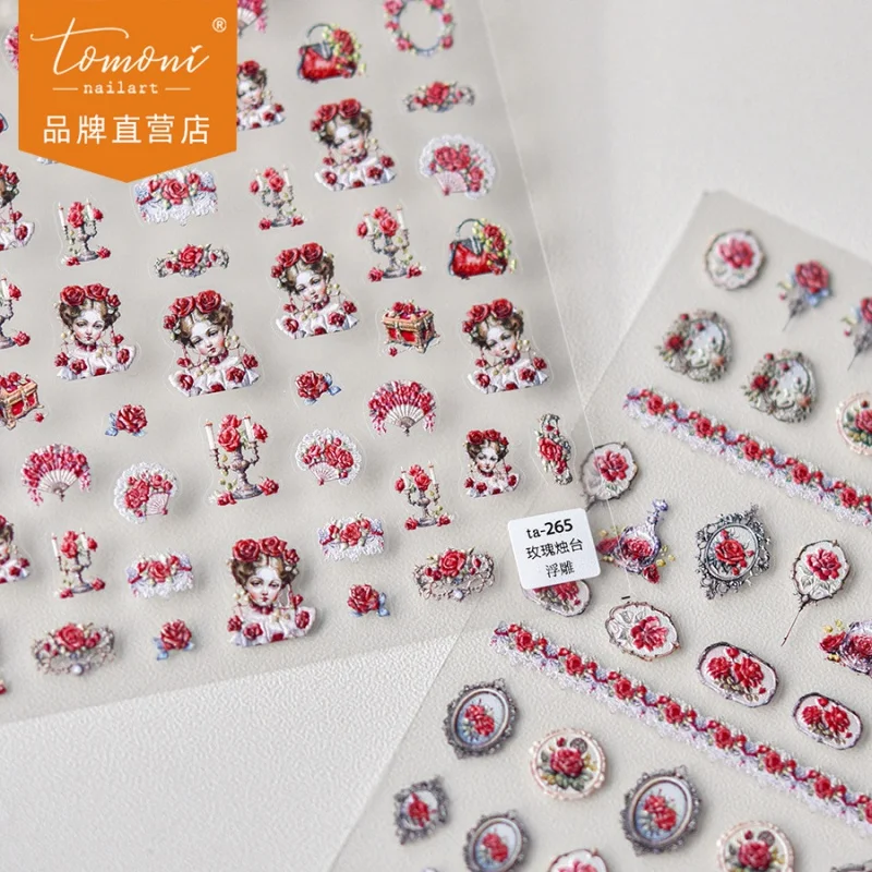 [Meow.Sensei] Brand Tata Cooperation Relief nail Stickers Japanese-Style Retro Sticker Rose Magic Mirror Ta265