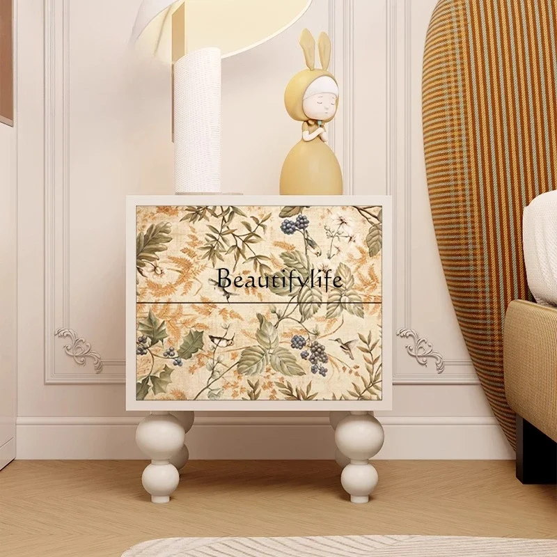 

LXAmerican Lucky Flower and Bird Press Double Door Bedroom Bedside Table Household Integrated Drawer CabinetSSS