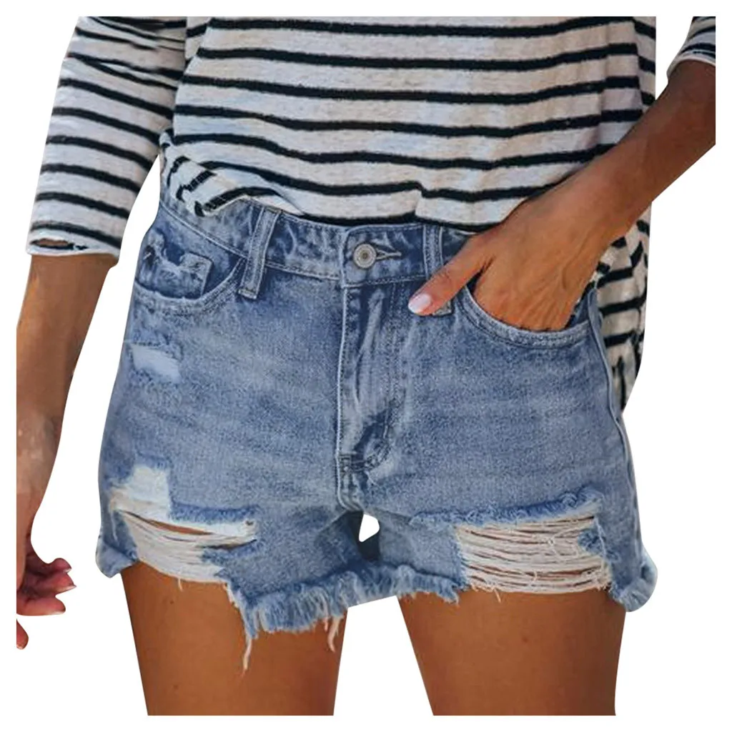 

Сексуальные джинсовые шорты с низкой талией, летние широкие брюки с дырками, джинсы для женщин, летние потертые короткие брюки с карманами 2025