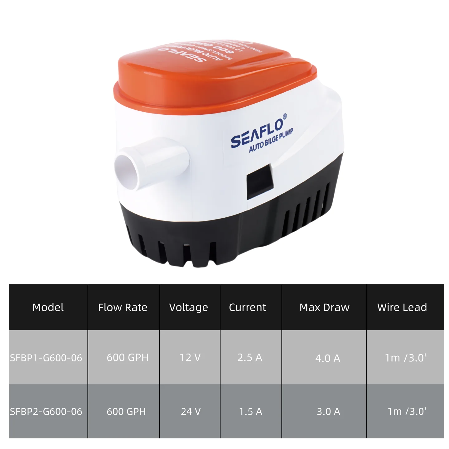 مضخة نزح أوتوماتيكية من Seaflo 600GPH 12 فولت/24 فولت، مضخة مياه قارب غاطسة الكل في واحد مع مفتاح تعويم مدمج، للاستخدام البحري