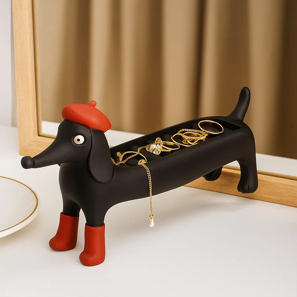 

Органайзер для колец с таксой из смолы, пылезащитный держатель для колец, коробка для демонстрации ювелирных изделий, домашний орнамент, кольцо, брелок, подставка для девочек