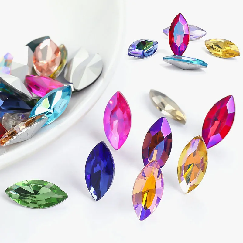 10/20pcs/pack Navette Rhinestone Jewelry Crafts Horse Eye Glass Crystal Fancy Stones Garment Decoration Leaf Crystal Findings