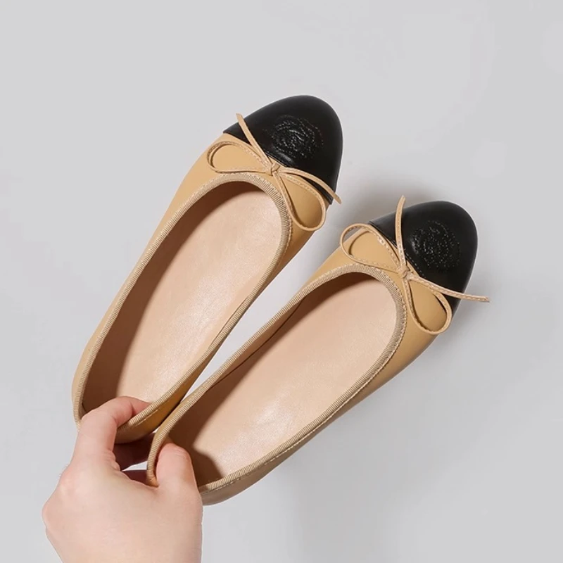 

Балетки, новинка 2025, легкие универсальные женские туфли на плоской подошве с бантом в тон