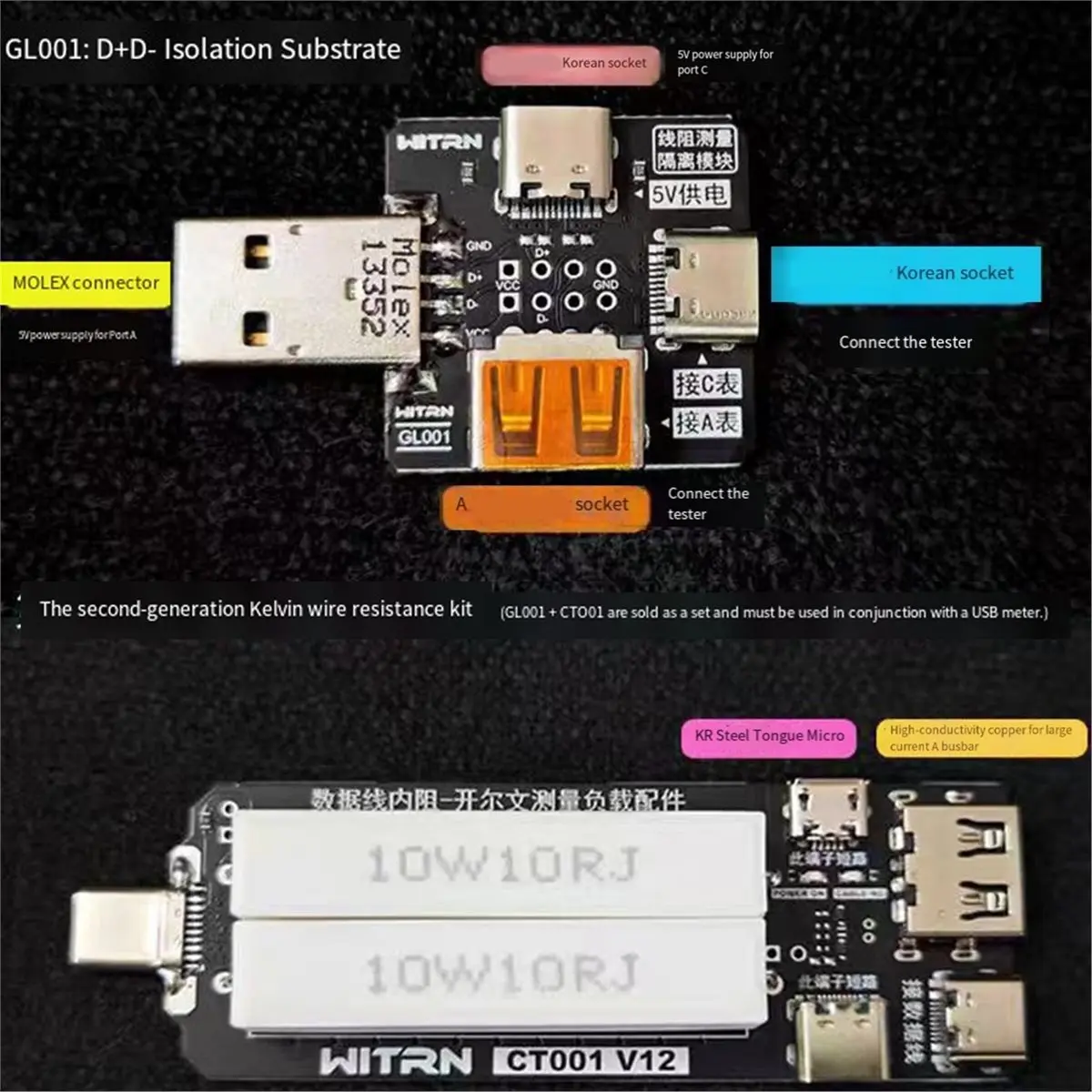 A86G NEW Ripple Measurement USB-C Resistance Load Multifunctional Adapter Board Voltage and Current USB Electronic Load Tester