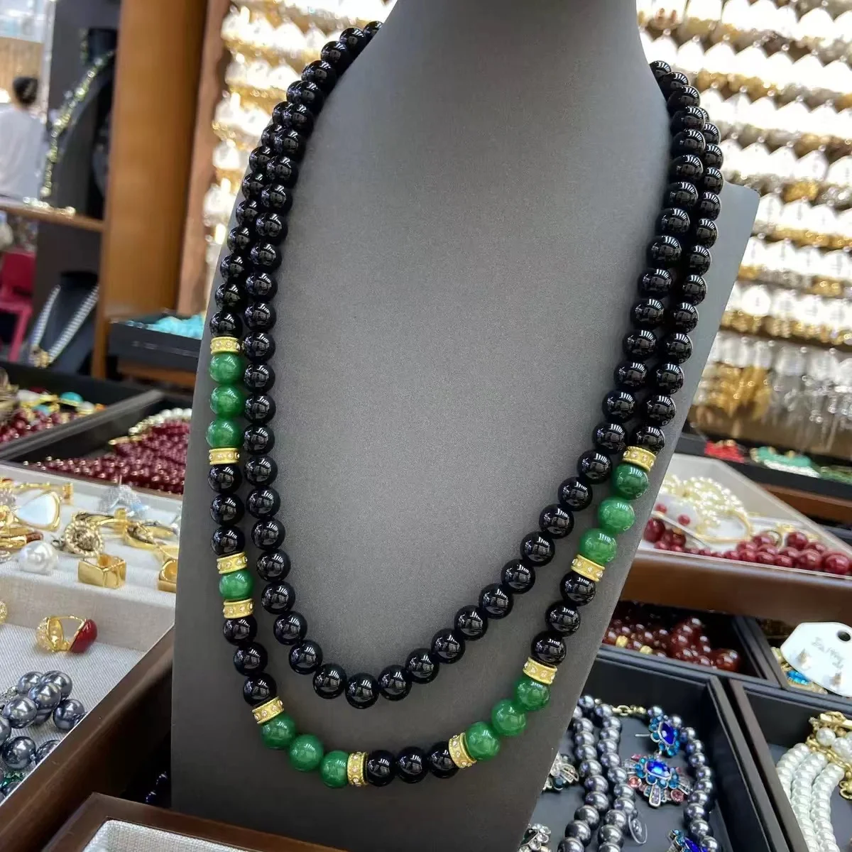 New Chinese Style Black Green Glass Bead Necklace Vintage Unisex Necklace Natural Stone Yoga Meditation Necklace Christmas Gifts