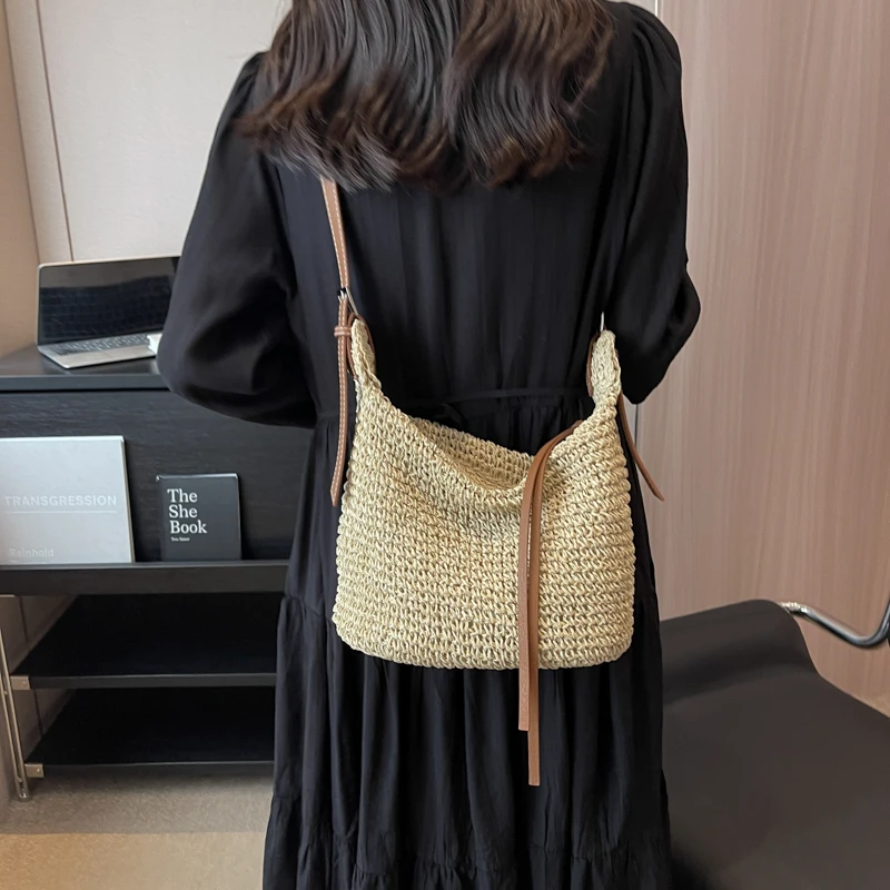 Straw Crossbody Bags Casual Zipper Soild Bags for Women 2024 Fashion Summer Woven Bag Hot Sale Bolsa De Ombro Feminina