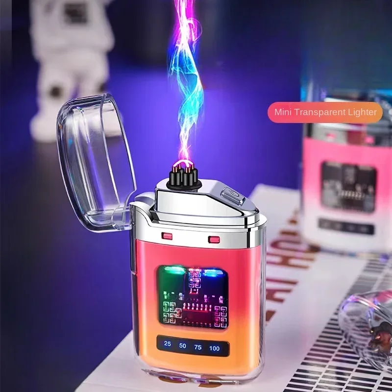 Compact Electric Dual Arc USB Rechargeable Lighter Plasma Outdoor Windproof Battery Display Type-C Smoking Accessories