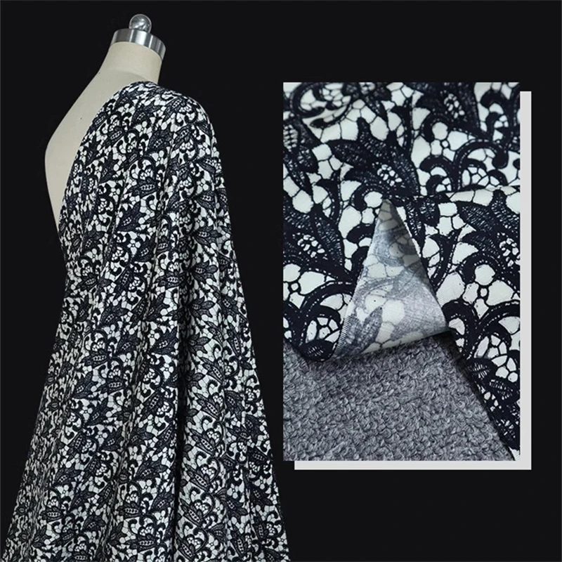 

Black Lace Printed 30momme Heavy-duty Silk Wool Double-sided Satin Mulberry Silk Fabric High-quality Clothing Sewing Materials