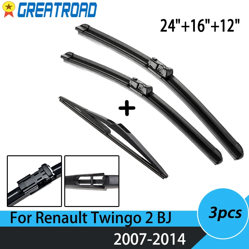 Wiper Front & Rear Wiper Blades Set For Renault Twingo 2 BJ 2007 08 09 10 11 12 13 2014 Windshield Windscreen Window 24