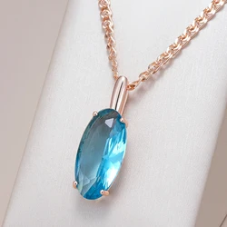 Kinel Hot Shiny Blue Big Oval Pendant Necklace For Women 585 Rose Gold Color With Natural Zircon High Quality Daily Fine Jewelry