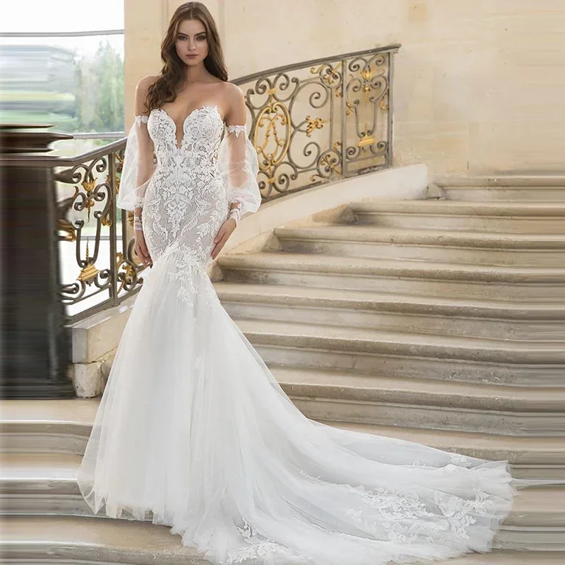 

Vinca Sunny Свадебные платья русалки по индивидуальному заказу Свадебное платье из органзы с аппликацией без бретелек на пуговицах сзади Vestido De Novia