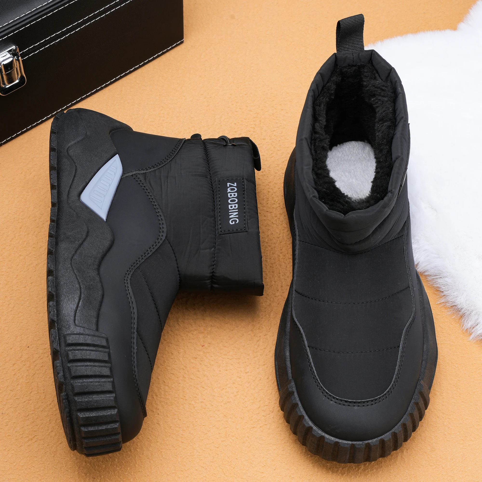 Neue Winterstiefel im Plüsch-Warmstil, Größe 39-48, große Größen, braun-schwarze Schneestiefel für Herren, vielseitige Herrenstiefel, verdickte Baumwollschuhe, trendige Outdoor-Herrenschuhe. – Detail 5