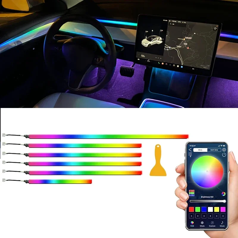 Universal 18 1 Symphony Full Color LED Ambient Light Strip for Car Interior New Acrylic Guide Decoration Atmosphere Lamp！
