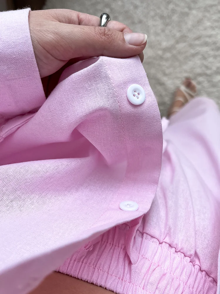 Streamgirl Linen Pants Sets For Women Summer Suits Pink Two Piece Trouser Women's Suit Sets Linen Shirt Set Oversize Outfit Suit