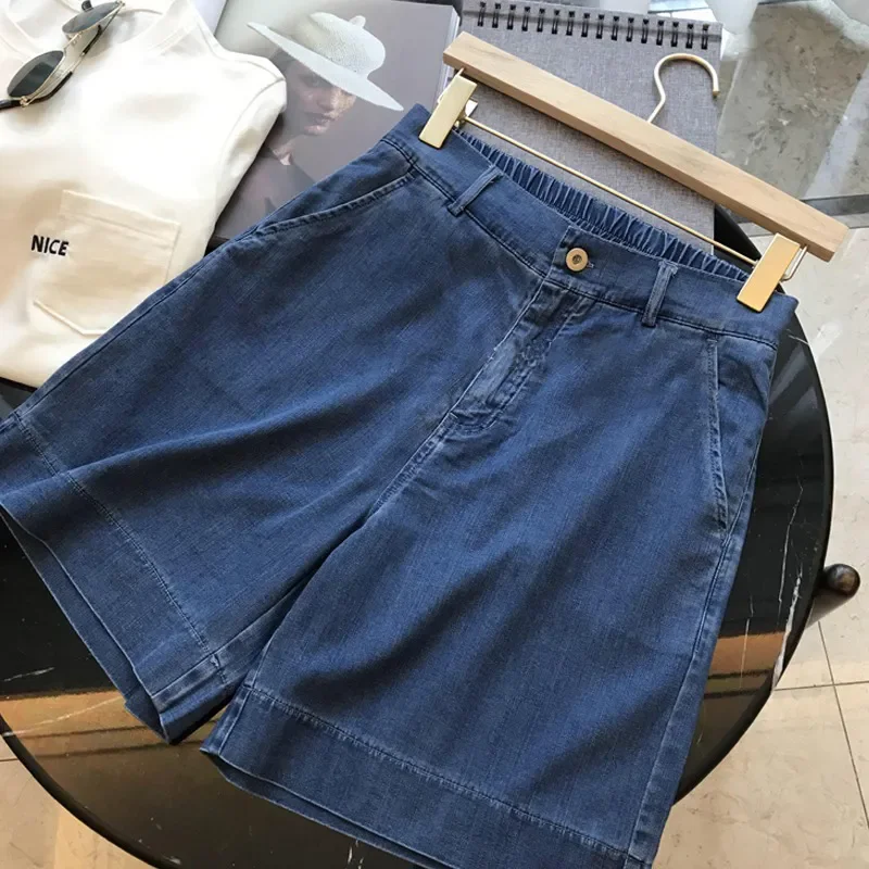 

Женские синие джинсовые шорты с высокой талией, свободные повседневные джинсовые шорты до середины бедра