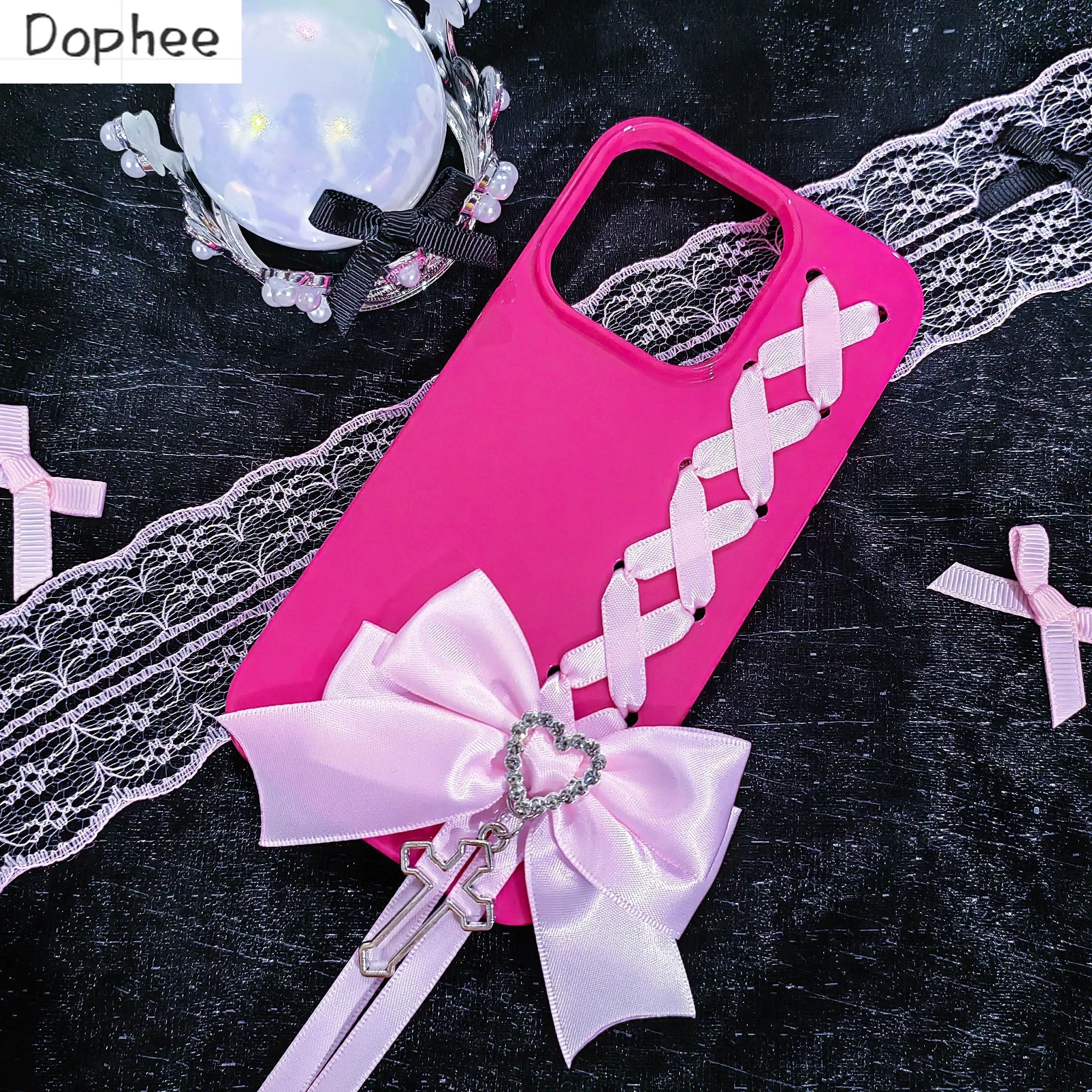 

Dophee Original Young Girl Cute Pink Phone Case Landmine Series Y2K Subculture TPU Sofe Phone Covers IPhone 12 13 14 15 Promax