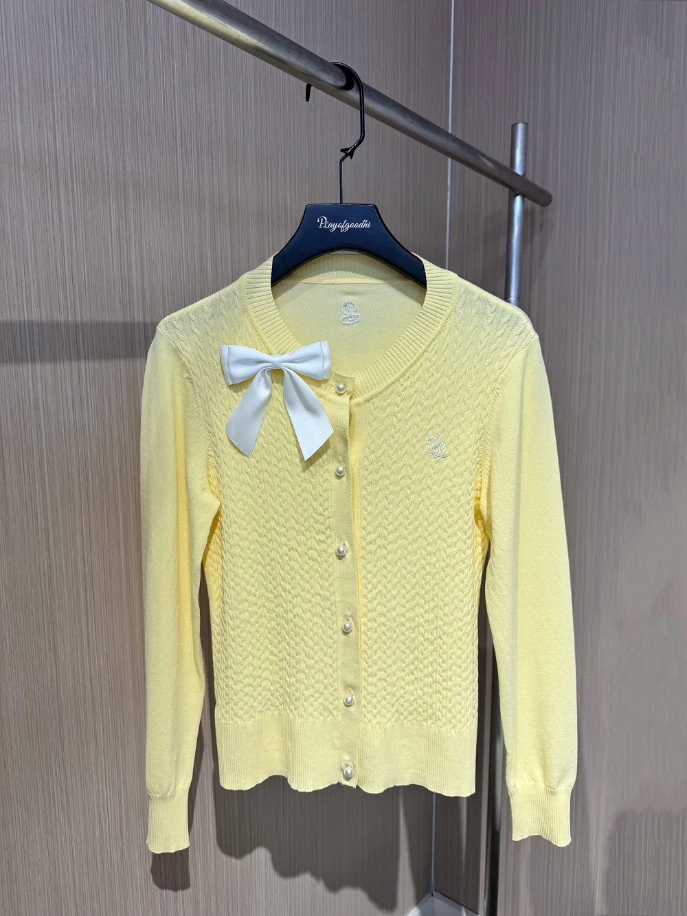 PL Korean Style Golf Clothing Women's Knitted Jacket Round Neck Bowknot Simple Sweater Ladies High Elastic Slim Golf Cardigan