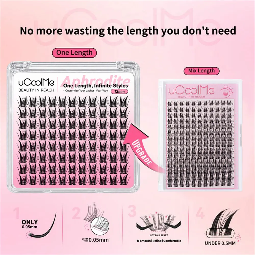 uCoolMe Aphrodite Lashes One length Cat Eye Eyelashes 88pcs 8-16mm Full-Use Single-size Lash Extension Beginner Friendly