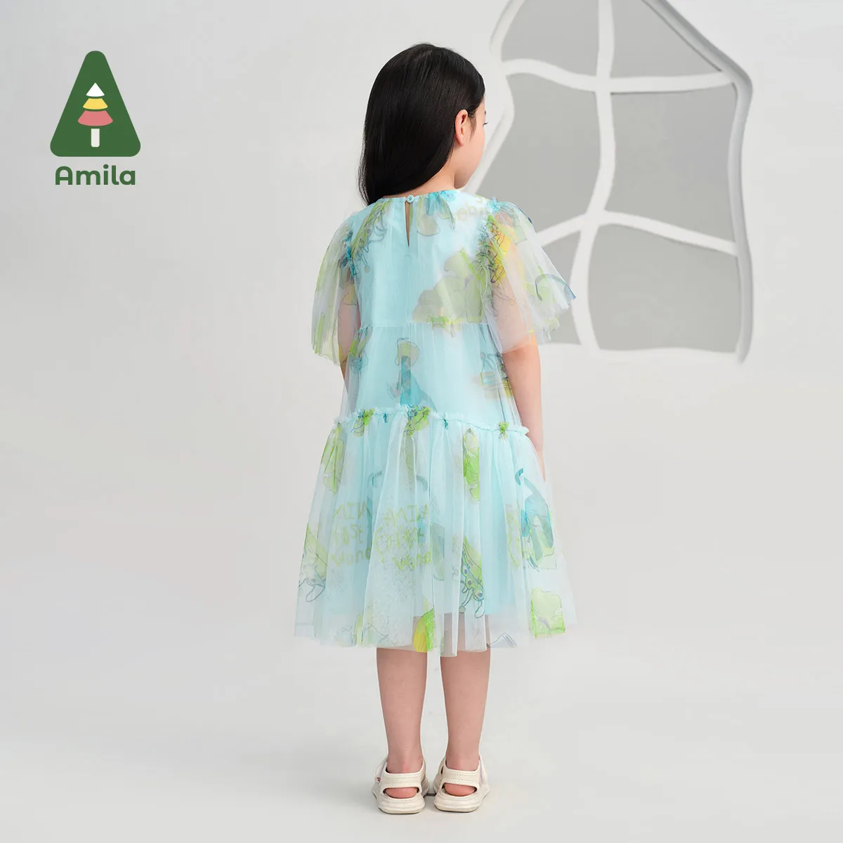 Amila2024 Summer New Girls\' Gauze Dress Romantic Literary Wind Fairy Elegant Elegant Dress Children\'s Clothing