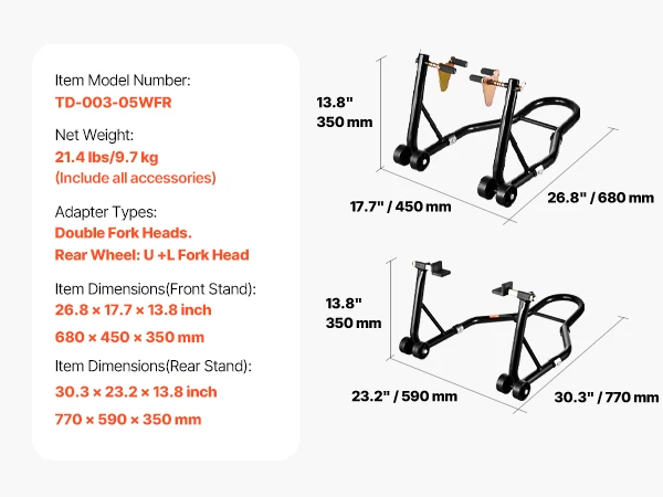 SucceBuy Motorcycle Stand Lift 850lbs Voor Achter Combo Stand Lift Voorwiel Dual-Vork Stand Achter U + L Vork Achterbrug Spool Stand