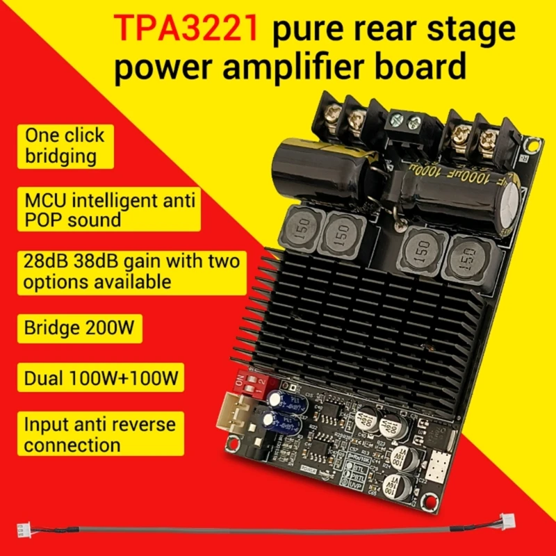 100Wx2 Two Channel Auditory Amplifier Board TPA3221 Stereo Chip 200W Support for Music Producer D46B