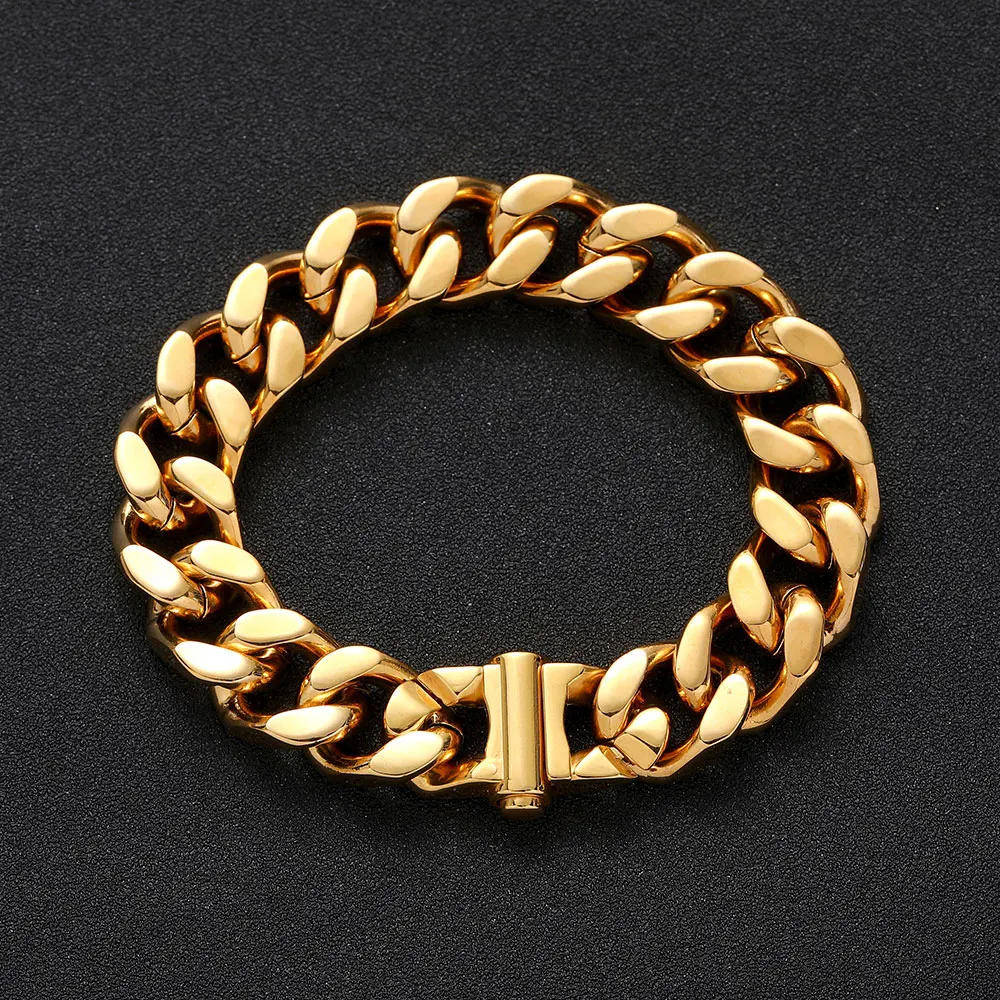 

10mm 12mm Wide High Quality Hip Hop Bracelet 304 Stainless Steel Link Cuban Chain For Rapper