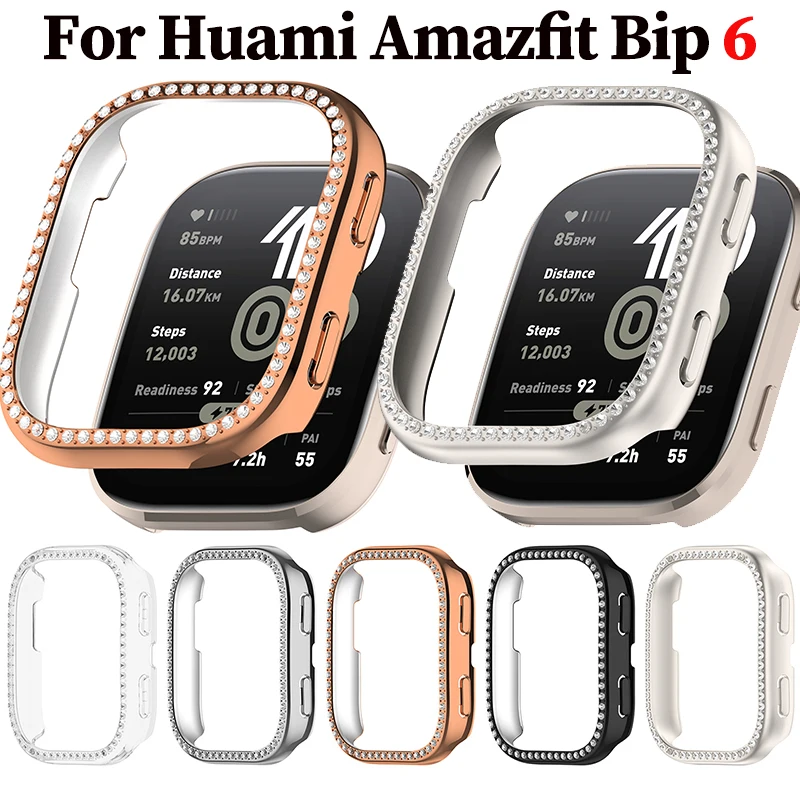 

Блестящий чехол из полой рамки для ПК для Amazfit Bip6, умные часы, защитный бампер с бриллиантами и кристаллами для Amazfit Bip 6, аксессуары