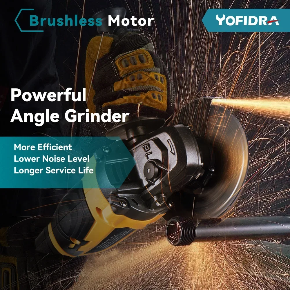 Yofidra 125mm Brushless Angle Grinder For Makita 18V Battery 12000Rpm 3 Gears M14 Cordless Electric Impact Grinding Power Tool