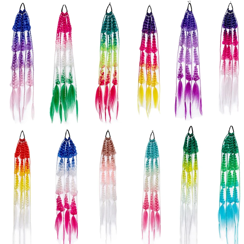 فانوس طويل مضفر ذيل حصان مع ربطة شعر مستقيمة 1 قطعة ذيل حصان الاصطناعية تمديد فقاعة ملونة جديلة #4